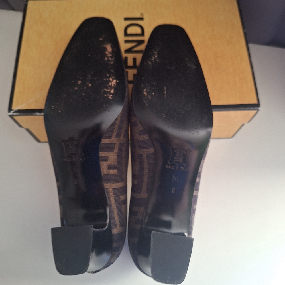 Fendi Shoes & Box Vintage Heel Print Fabric Size 8 #642543 Y2K 90's - Picture 11 of 16